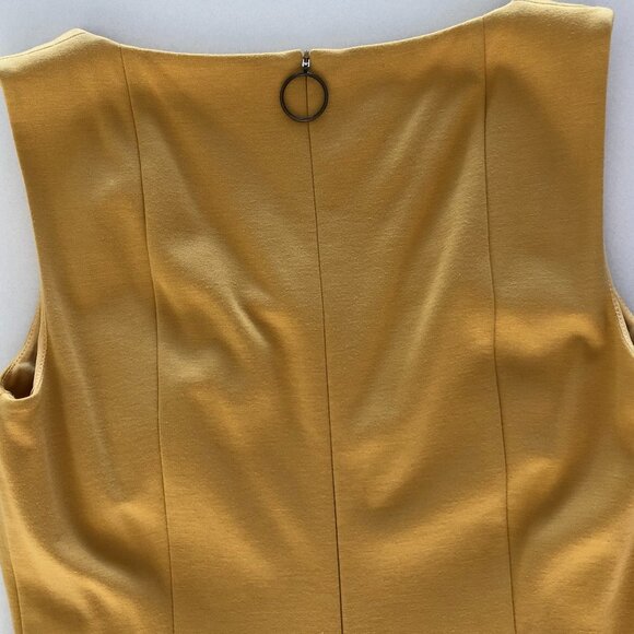 Akris Punto Fit & Flare Flutter Pleat Hem Sleeveless Scoop Neck Dress Gold Sz 6 - Picture 6 of 11